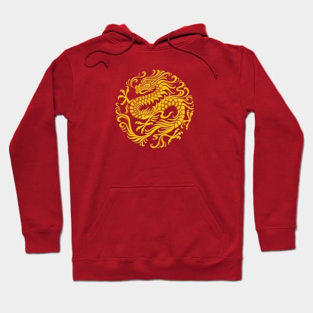 Traditional Yellow Chinese Dragon Circle Hoodie by jeffbartels